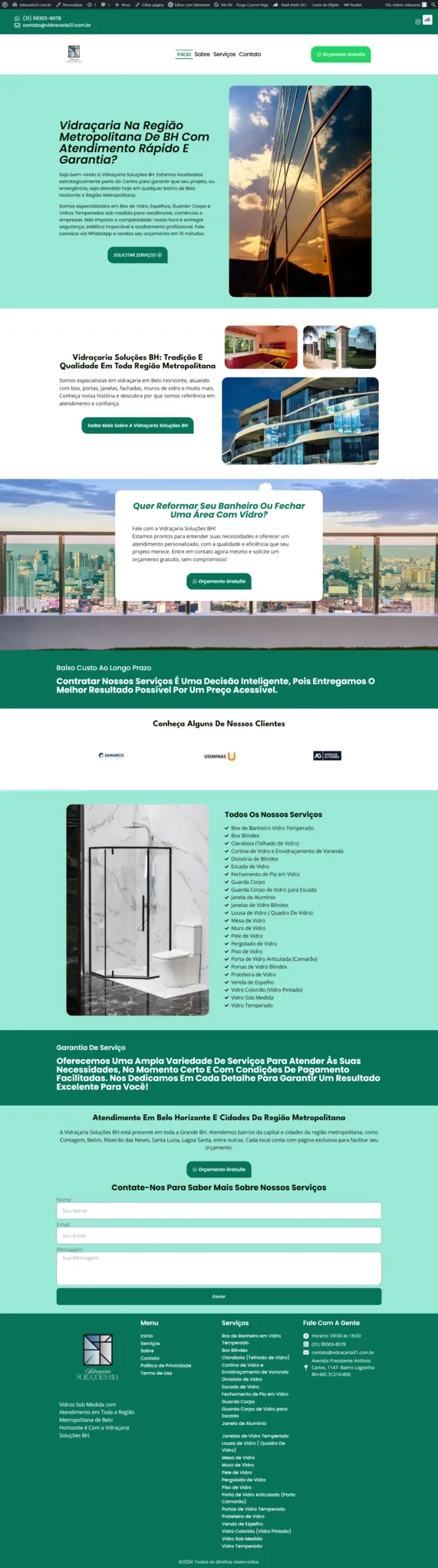 Site Vidraçaria Soluções BH